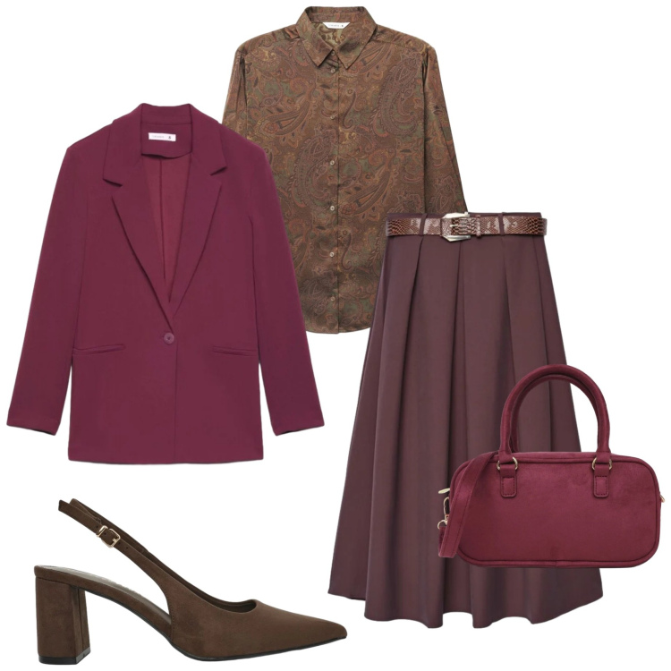 Outfit donna - Reality Is calling. Stile Casual chic per Ufficio. Abbinamento con borse a tracolla, gonne lunghe, camicie, décolleté, blazer.