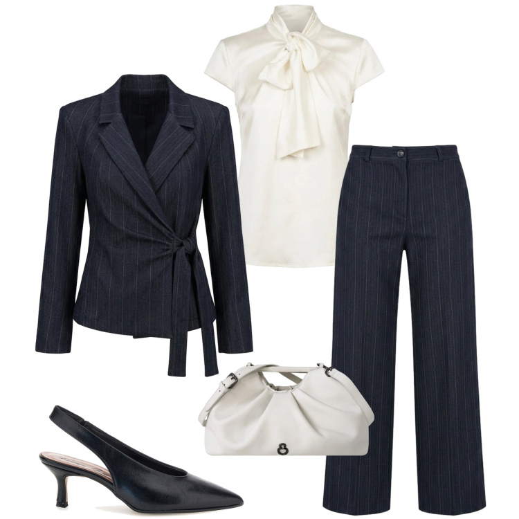 Outfit donna - Fall collection. Stile Chic per Cerimonia. Abbinamento con clutch, blazer, pantaloni a palazzo, camicie, décolleté.