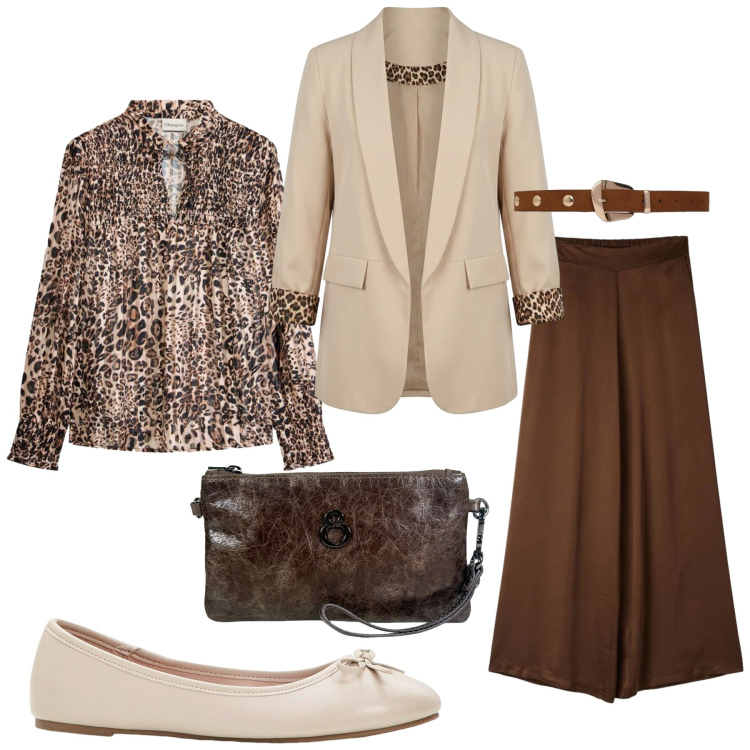 Outfit donna - Total look #2464679. Stile Glamour per Serata fuori. Abbinamento con bluse, ballerine, pantaloni, cinture, pochette, blazer.