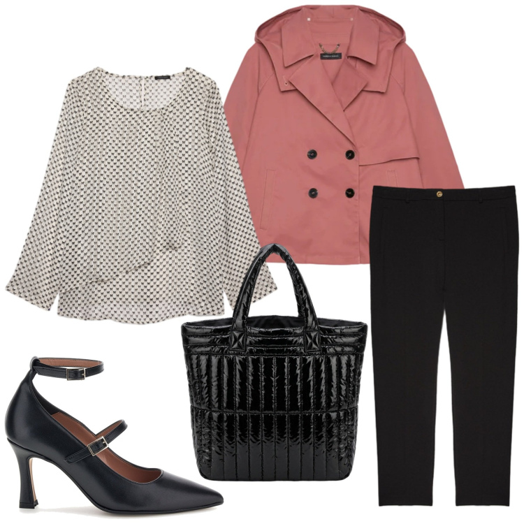 Outfit donna - Total look #2464688. Stile Chic per Ufficio. Abbinamento con trench, bluse, pantaloni, borse a mano, décolleté.