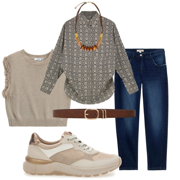 Outfit donna - Total look #2464689. Stile Basic per Tutti i giorni. Abbinamento con jeans, camicie, cinture, top, collane, sneakers.