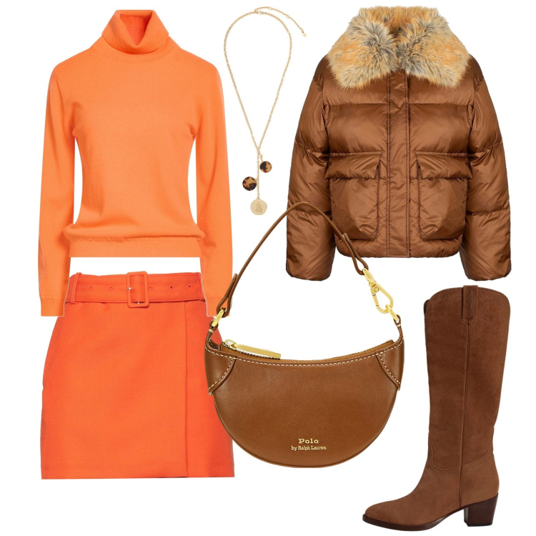 Outfit donna - Gambe in mostra !. Stile Trendy per Tutti i giorni. Abbinamento con maglieria, minigonne, piumini, borse a tracolla, collane, stivali.