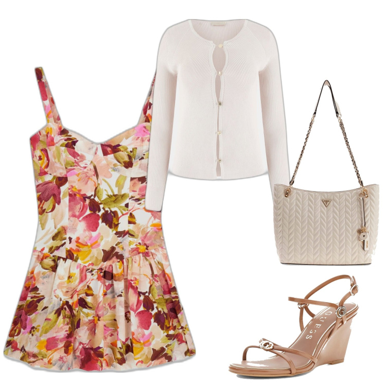 Outfit mujer - Casual #8088. Estilo Casual para Todos los días. Combinación con sandalias de piel, vestidos cortos, cárdigans, bolso shopper.