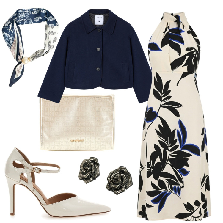 Outfit donna - Cerimonia settembre. Stile Chic per Cerimonia. Abbinamento con blazer, vestiti midi/longuette, foulard, collane, décolleté, pochette.