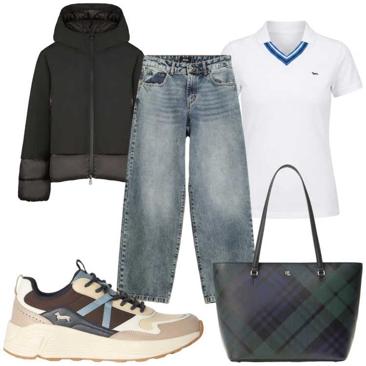 Outfit donna - Total look #2464749. Stile Basic per Tutti i giorni. Abbinamento con sneakers, polo, jeans dritti, blazer, borse tote.