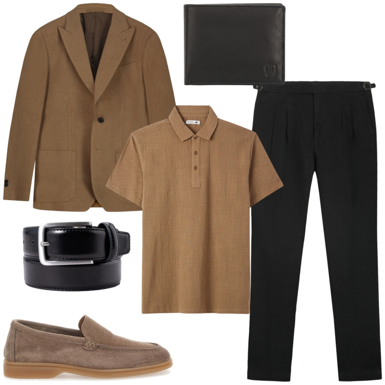 Outfit uomo - Settembre a lavoro. Stile Casual per Ufficio. Abbinamento con polo, giacche, pantaloni, cinture, scarpe stringate, portafogli.