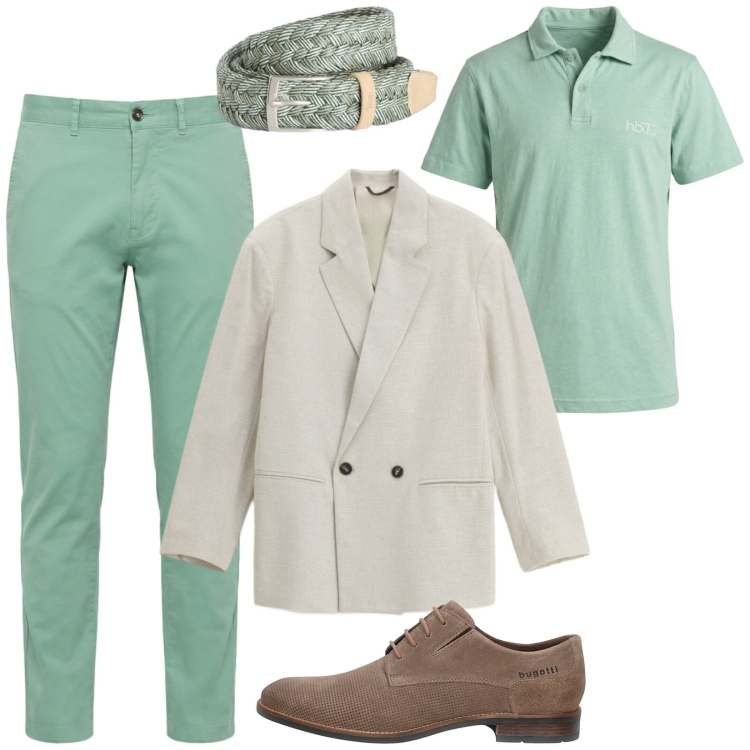 Outfit uomo - Total look #2464774. Stile Casual per Ufficio. Abbinamento con pantaloni, cinture, polo, giacche, scarpe stringate.