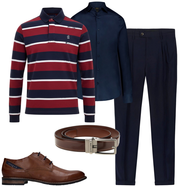 Outfit uomo - In ufficio. Stile Urban per Ufficio. Abbinamento con camicie, pantaloni, cinture, polo, scarpe stringate.