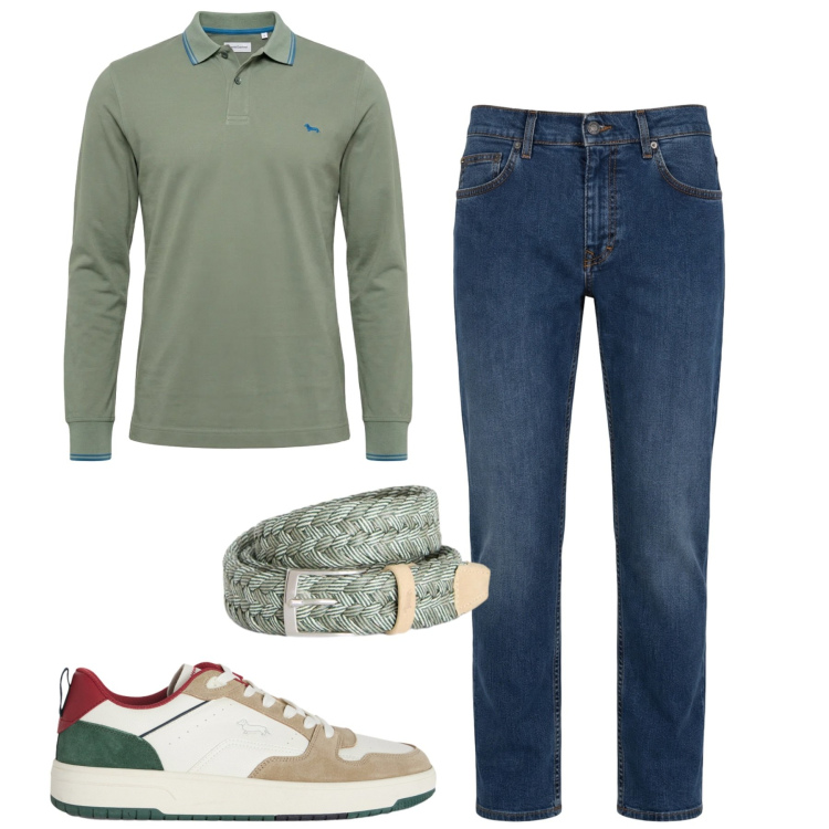 Outfit uomo - City. Stile Casual per Tutti i giorni. Abbinamento con jeans, sneakers, polo, cinture.