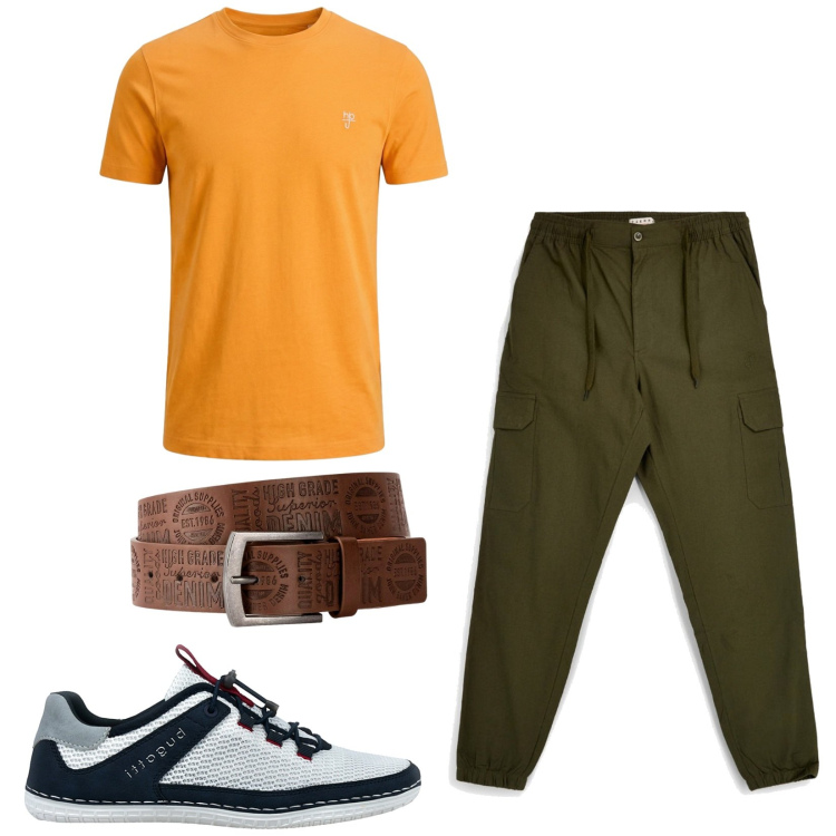 Outfit uomo - Total look #2464811. Stile Casual per Tutti i giorni. Abbinamento con cinture, t-shirt, pantaloni cargo, sneakers.