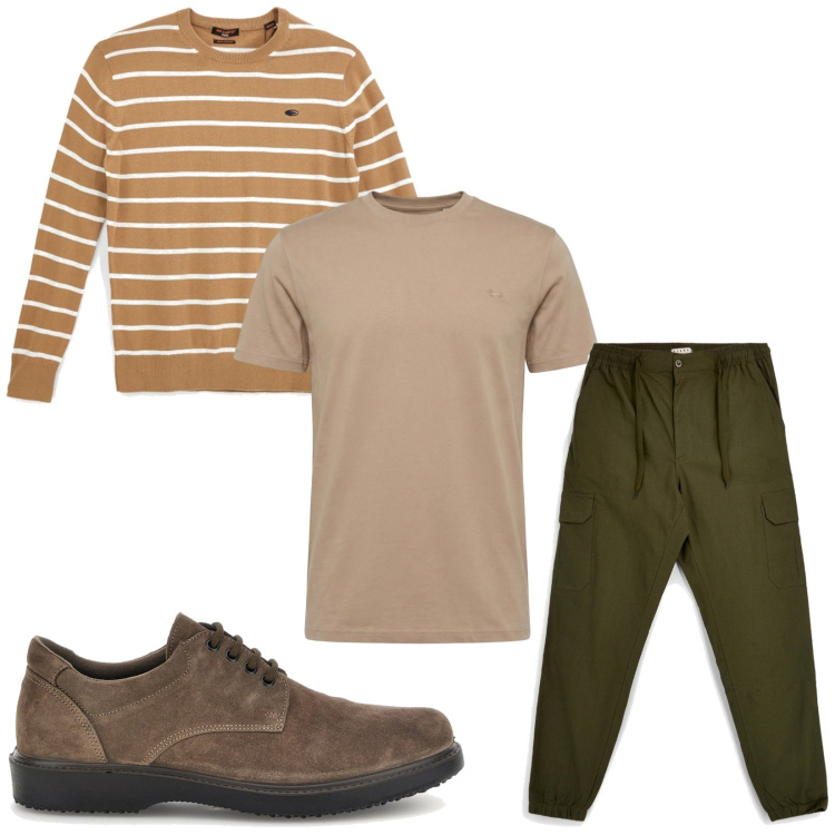 Outfit uomo - Total look #2464822. Stile Casual per Tutti i giorni. Abbinamento con t-shirt, pantaloni cargo, scarpe stringate, pullovers.