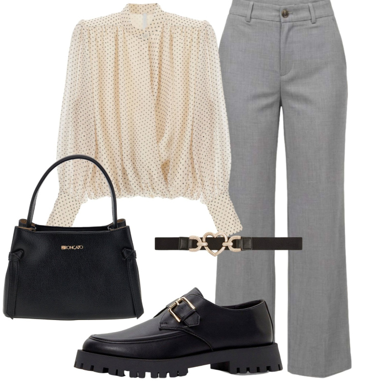 Outfit donna - Riunione di lavoro. Stile Urban per Ufficio. Abbinamento con mocassini, camicie, cinture, pantaloni, borse a tracolla.