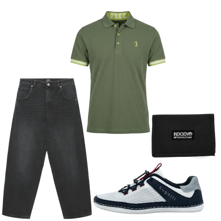 Outfit uomo - Total look #2464903. Stile Casual per Tutti i giorni. Abbinamento con jeans, portafogli, polo, sneakers.