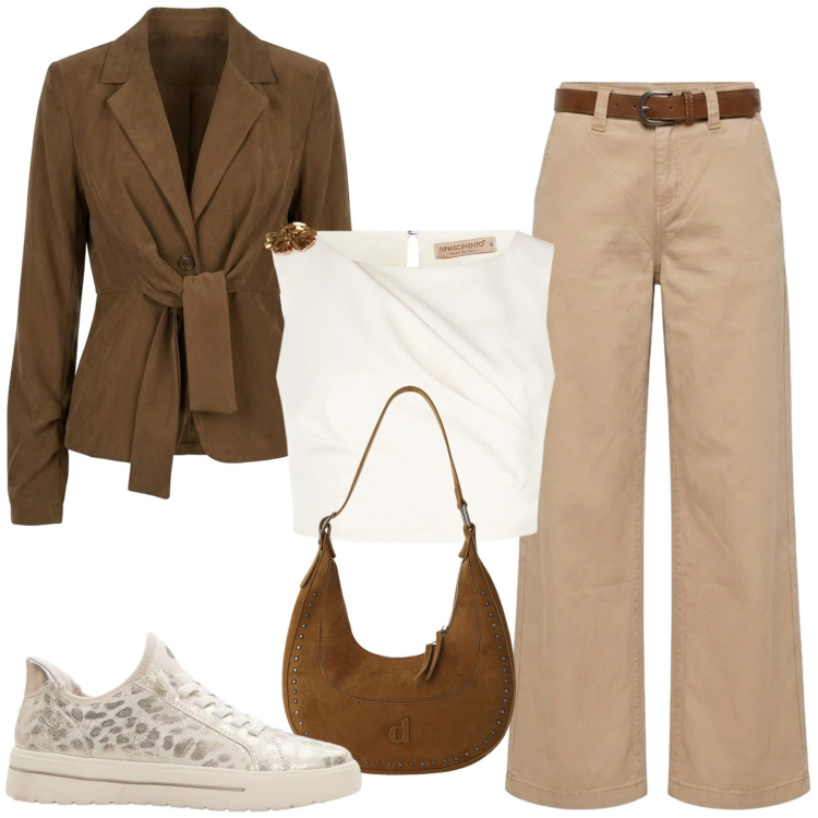 Outfit donna - Total look #2464904. Stile Sporty chic per Tutti i giorni. Abbinamento con sneakers, borse a spalla, top, blazer, pantaloni.
