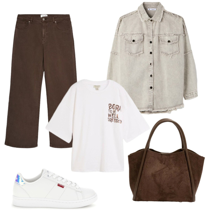 Outfit donna - Spring. Abbinamento con t-shirt, jeans, cappotti, borse a spalla, sneakers.