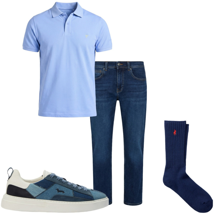 Outfit uomo - Polo perchè fa caldo. Stile Urban per Tutti i giorni. Abbinamento con jeans dritti, polo, sneakers, calzini.