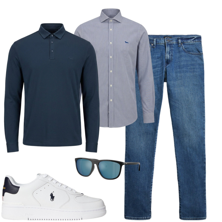 Outfit uomo - In città. Stile Casual per Tutti i giorni. Abbinamento con polo, camicie, jeans, sneakers, occhiali da sole.