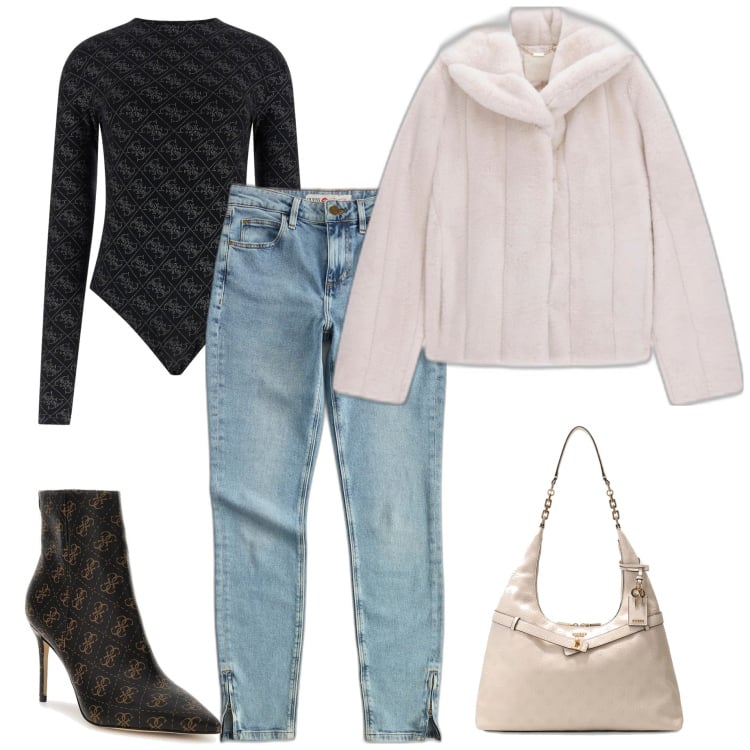 Outfit mujer - Casual #8101. Estilo Casual para Todos los días. Combinación con body, botines, bolsos de hombro, blazers, vaqueros pitillo.