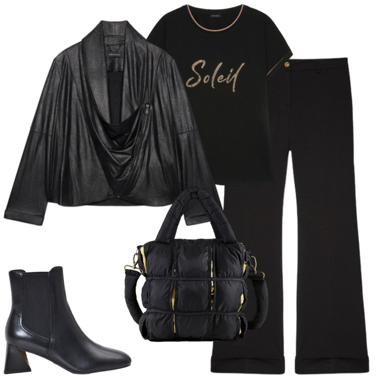 Outfit donna - Fiorella Rubino. Stile Casual chic per Tutti i giorni. Abbinamento con stivaletti, t-shirt, blazer, pantaloni, borse a mano.