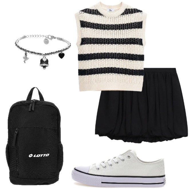 Outfit donna - Vado a studiare dalla Genny. Stile Casual per Scuola/Università. Abbinamento con minigonne, canottiere, braccialetti, zaini, sneakers.