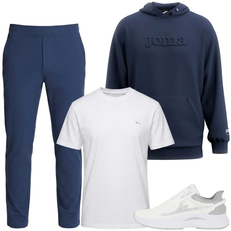 Outfit uomo - Sportivo. Stile Casual per Tutti i giorni. Abbinamento con t-shirt, sneakers, felpe con cappuccio, pantaloni.
