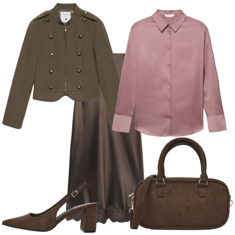 Outfit donna - Total look #2465013. Stile Casual chic per Ufficio. Abbinamento con borse a tracolla, gonne lunghe, blazer, camicie, décolleté.