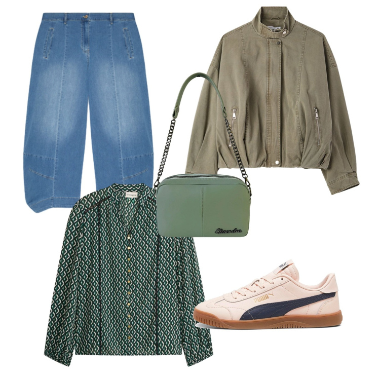 Outfit donna - Comodo e chic. Stile Casual chic per Tutti i giorni. Abbinamento con tuniche, bomber, jeans, borse a tracolla, sneakers.