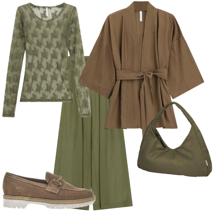 Outfit donna - Fall collection. Stile Casual chic per Tutti i giorni. Abbinamento con bluse, trench, pantaloni a palazzo, borse a spalla, mocassini.