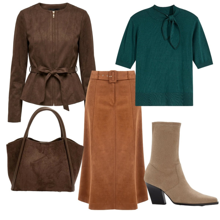 Outfit donna - Aspettando l’autunno. Stile Casual chic per Tutti i giorni. Abbinamento con maglieria, stivaletti, gonne longuette, blazer, borse a spalla.
