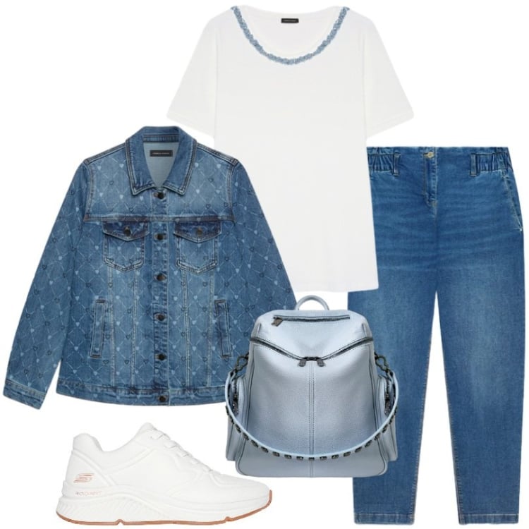 Outfit donna - Capi basici. Stile Casual per Tutti i giorni. Abbinamento con jeans, t-shirt, cappotti, zaini, sneakers.