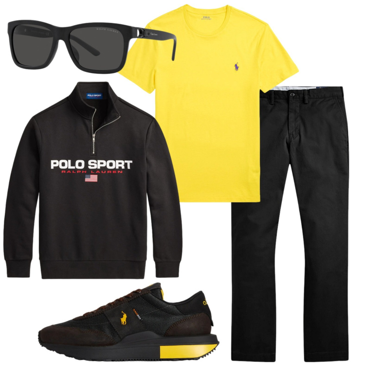 Outfit uomo - Weekend rilassato. Stile Casual per Tutti i giorni. Abbinamento con t-shirt, pantaloni, occhiali da sole, sneakers, felpe.