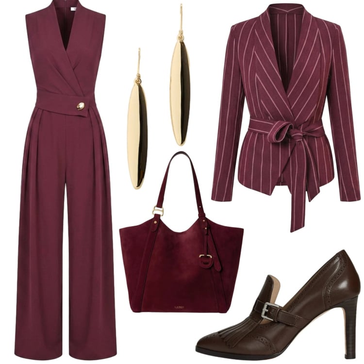 Outfit donna - Total look #2465094. Stile Chic per Ufficio. Abbinamento con tute, blazer, décolleté, borse tote, orecchini.