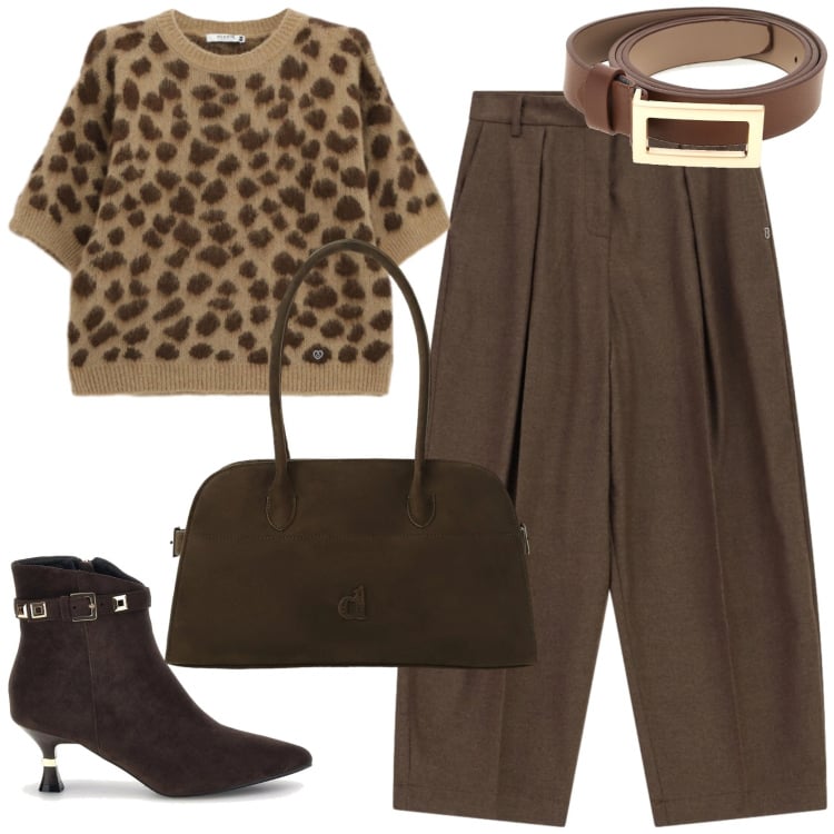 Outfit donna - Transitional autumn outfit. Stile Casual chic per Tutti i giorni. Abbinamento con borse a spalla, maglieria, pantaloni a palazzo, stivaletti, cinture.