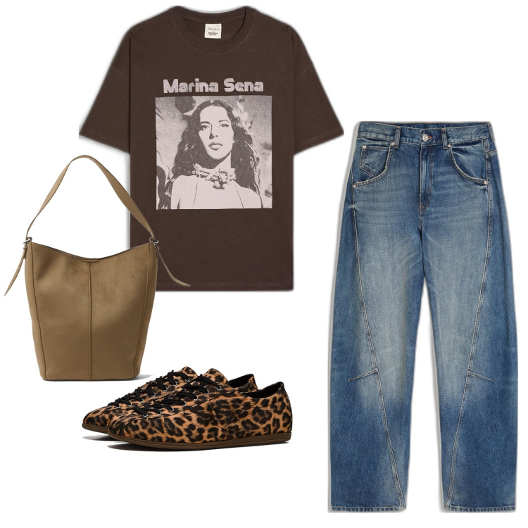 Outfit mujer - Casual. Estilo Casual para Todos los días. Combinación con vaqueros, bandoleras, camiseta, sneakers.