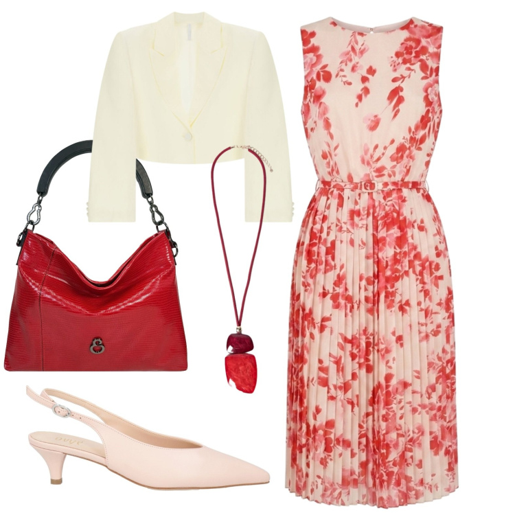 Outfit donna - Chic. Stile Chic per Serata fuori. Abbinamento con décolleté, blazer, vestiti midi/longuette, ciondoli, borse a mano.