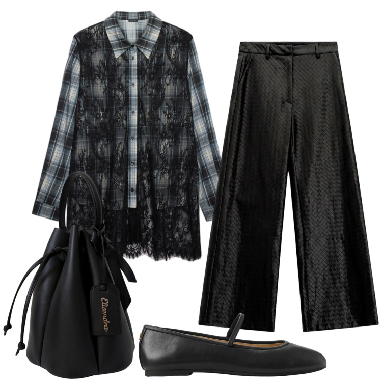 Outfit donna - Total look #2465207. Stile Preppy per Ufficio. Abbinamento con pantaloni a palazzo, camicie, borse a secchiello, ballerine.