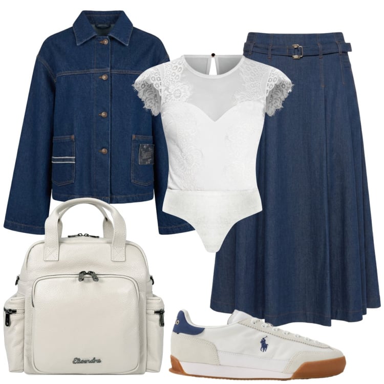 Outfit donna - Total look #2465209. Stile Casual per Scuola/Università. Abbinamento con gonne longuette, cappotti, top, zaini, sneakers.