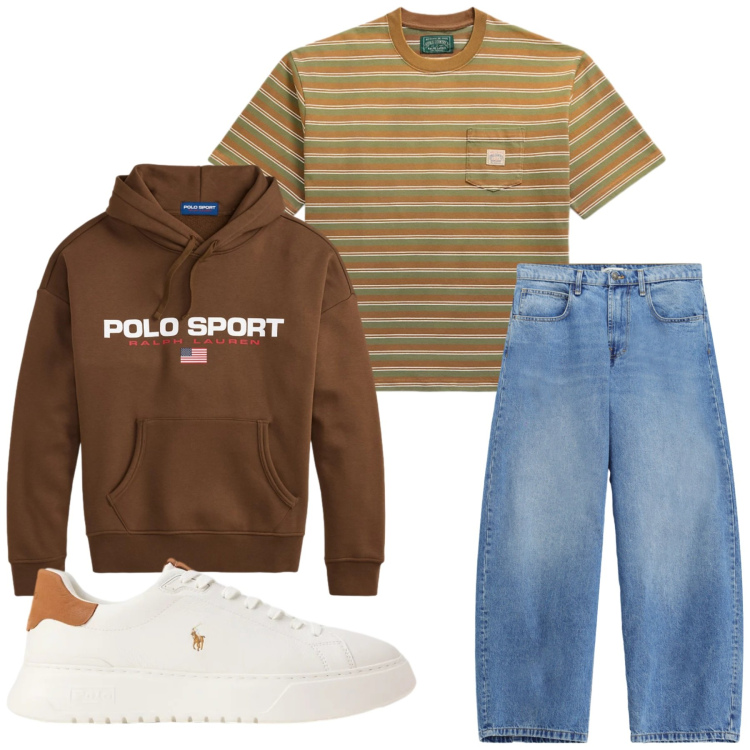 Outfit uomo - Total look #2465211. Stile Trendy per Tutti i giorni. Abbinamento con jeans, sneakers, felpe con cappuccio, t-shirt.