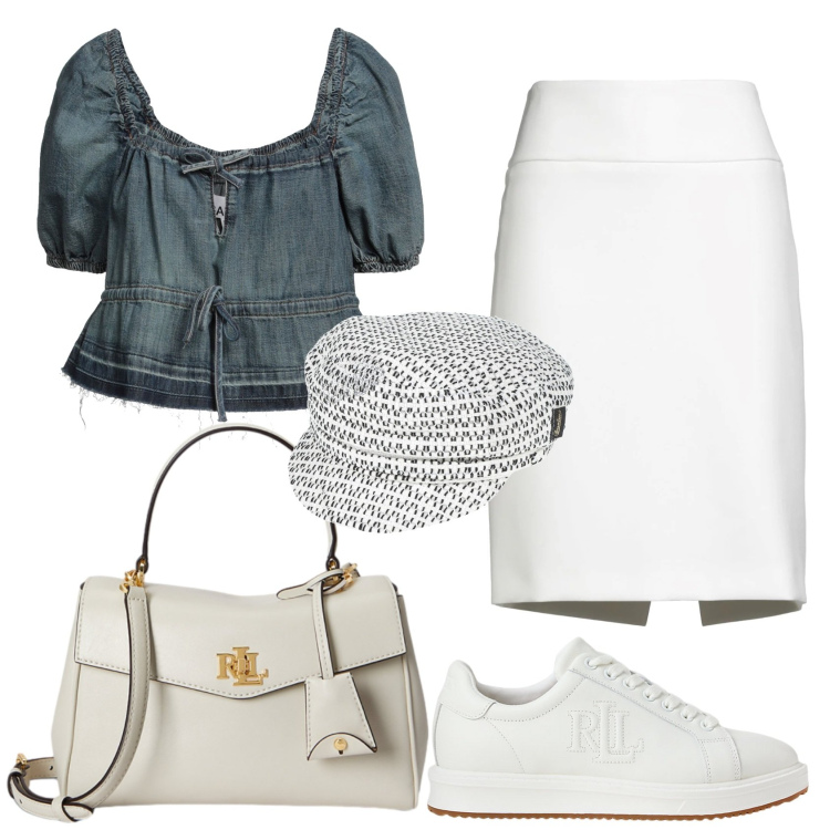 Outfit donna - Total look #2465212. Stile Trendy per Tutti i giorni. Abbinamento con cappelli con visiera, minigonne, top, sneakers, borse a mano.