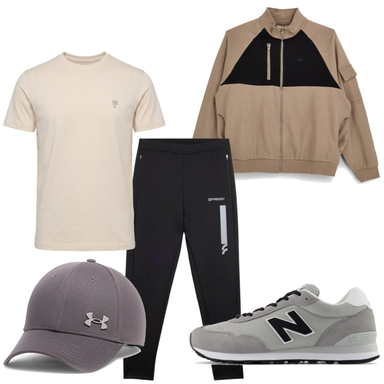 Outfit uomo - Total look #2465218. Stile Urban per Sport. Abbinamento con t-shirt, pantaloni, cappelli con visiera, sneakers, felpe.
