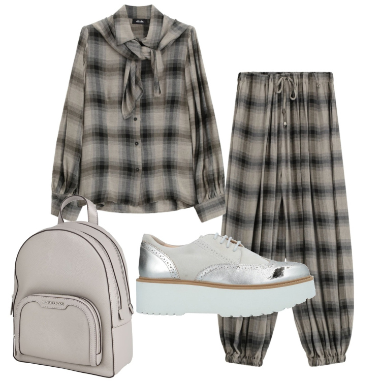 Outfit donna - Total look #2465219. Stile Preppy per Ufficio. Abbinamento con scarpe stringate, zaini, pantaloni, camicie.