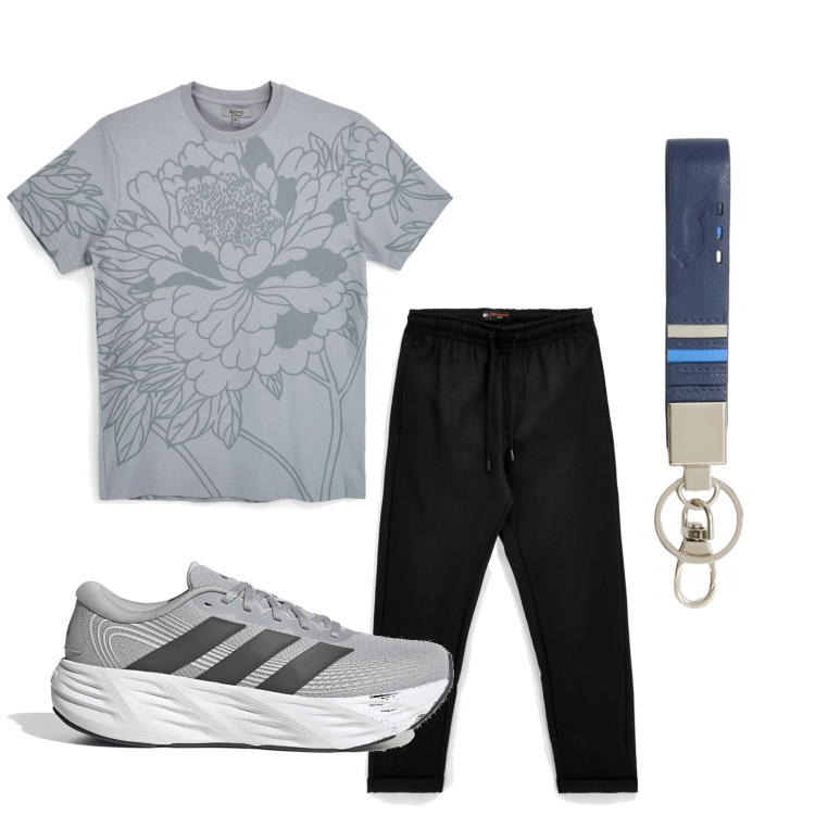 Outfit uomo - Total look #2465220. Stile Urban per Tutti i giorni. Abbinamento con portachiavi, t-shirt, pantaloni, scarpe sportive.