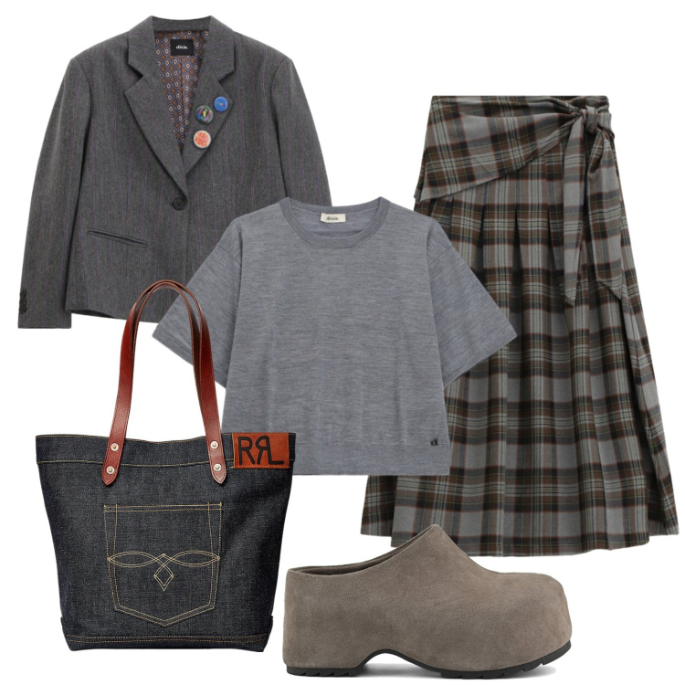 Outfit donna - Total look #2465225. Stile Trendy per Tutti i giorni. Abbinamento con cappotti, gonne longuette, t-shirt, borse tote, zoccoli.