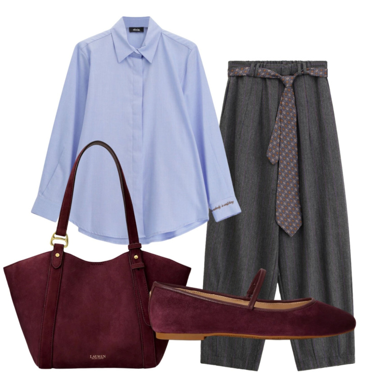 Outfit donna - Total look #2465227. Stile Mannish per Ufficio. Abbinamento con pantaloni, camicie, borse tote, ballerine.