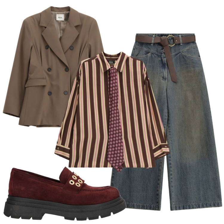 Outfit donna - Total look #2465228. Stile Trendy per Ufficio. Abbinamento con mocassini, blazer, camicie, jeans boyfriend.