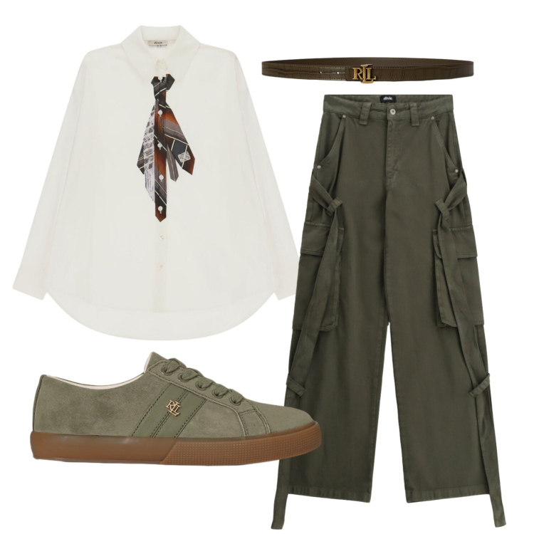 Outfit donna - Total look #2465230. Stile Casual chic per Tutti i giorni. Abbinamento con pantaloni cargo, camicie, sneakers, cinture.
