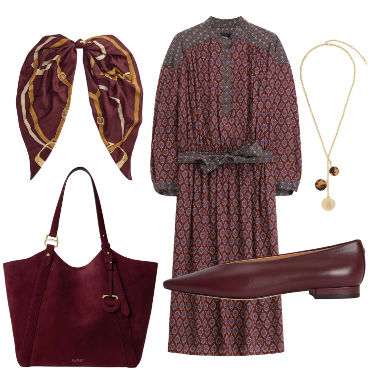 Outfit donna - Total look #2465234. Stile Vintage retrò per Tutti i giorni. Abbinamento con vestiti midi/longuette, collane, borse tote, ballerine, foulard.
