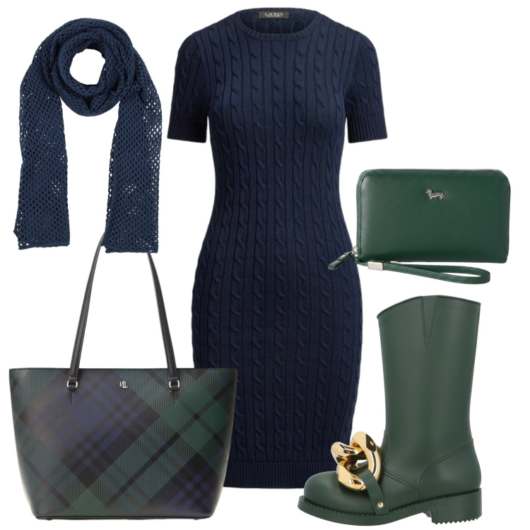 Outfit donna - Total look #2465240. Stile Urban per Ufficio. Abbinamento con stivaletti, sciarpe, portafogli, vestiti a tubino, borse tote.