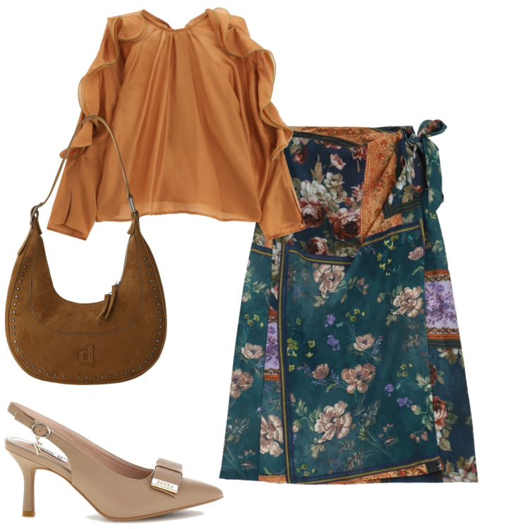 Outfit donna - La gonna fantasia. Stile Urban per Tutti i giorni. Abbinamento con bluse, borse a spalla, gonne longuette, décolleté.