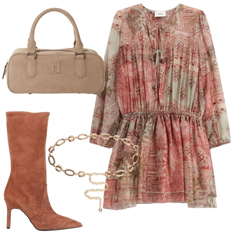 Outfit donna - Settembre. Stile Urban per Tutti i giorni. Abbinamento con stivali, vestiti corti, borse a mano, cinture.
